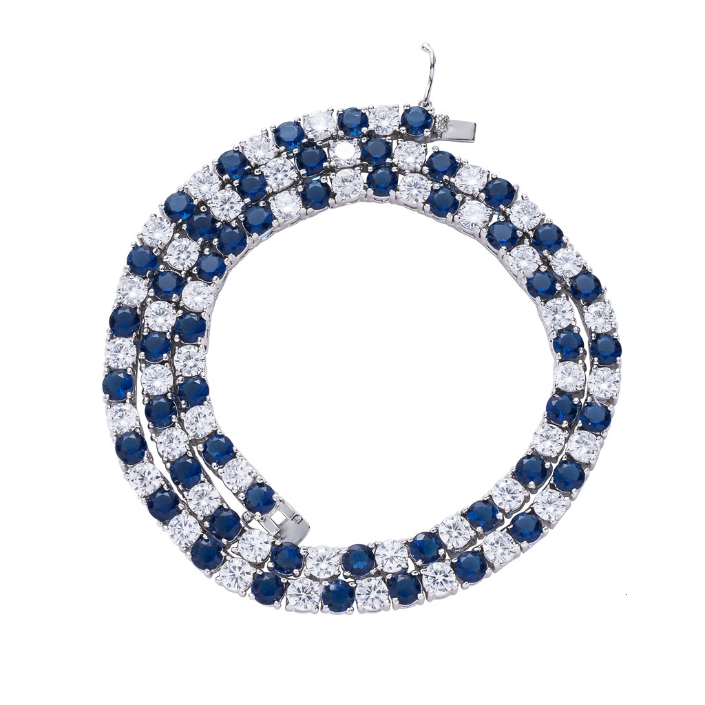 Necklace Mens Hip Hop 5mm Tennis Chain Tennis Chainlan Blue White Colored Zircon Necklace
