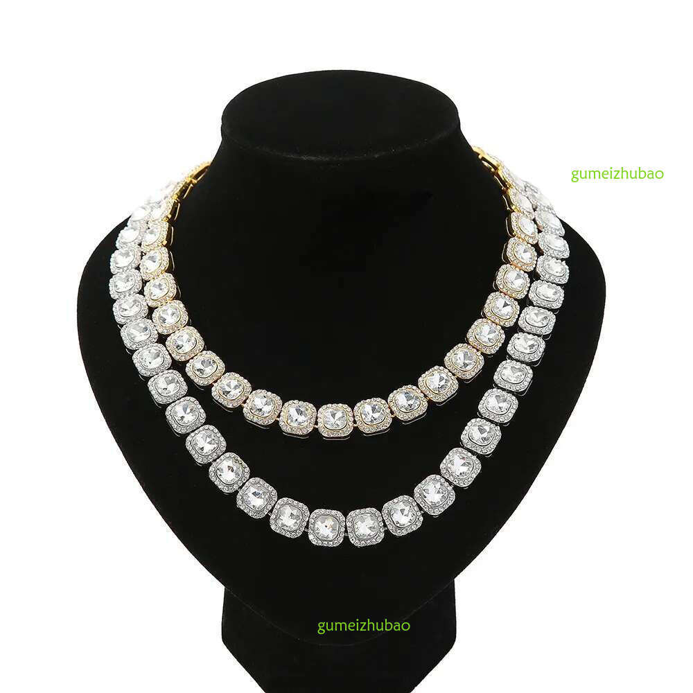 Chains Mens Iced Out 12mm Square Dia Necklaces Hip Hop Bg Women Trendy Miami Cuban Curb k Chain Bracelet Fashion Gold Sier Hipster Punk Jewelry 16-24i