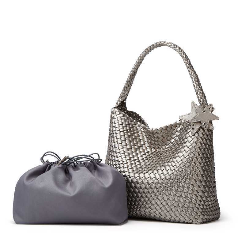 2025S Fashion Designer PU Woven Single Shoulder Super Large Capacity Mother And Child Bucket Lazy Style Tote Bag Travel Handbag