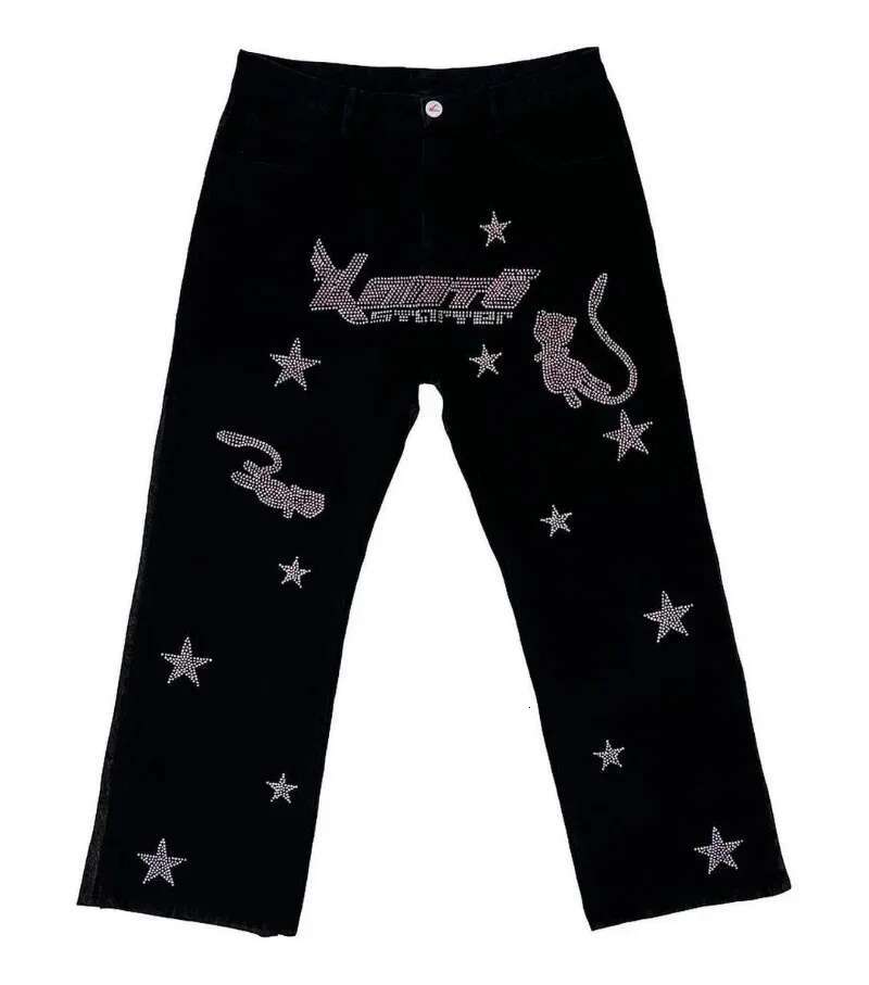 Pentagram Letter Print Jeans 2022 American Hip-Hop Street Couple Retro Loose Fashion Washed Straight Pants Tide Brand Hot Sale