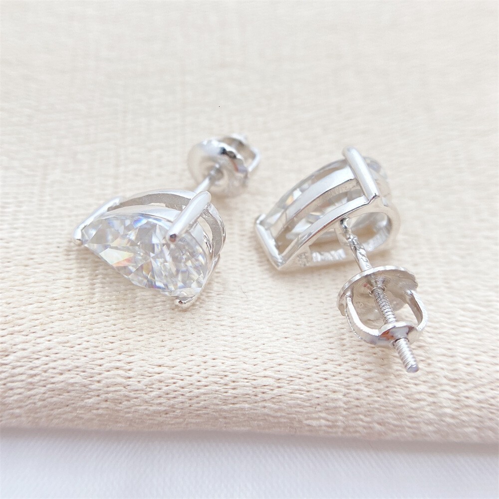 INS new S925 silver inlaid pear shaped moissanite earrings simple earrings