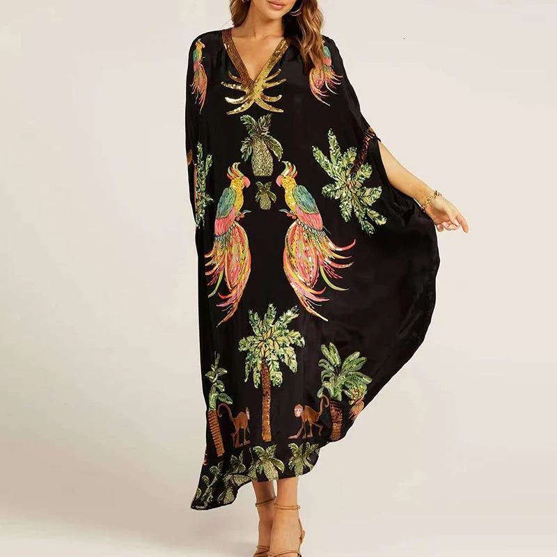 Fashionable loose floral summer dress with casual batwing sleeves Bohemian beach dress womens V-neck printed party dress Vestidos 250318 - view 4