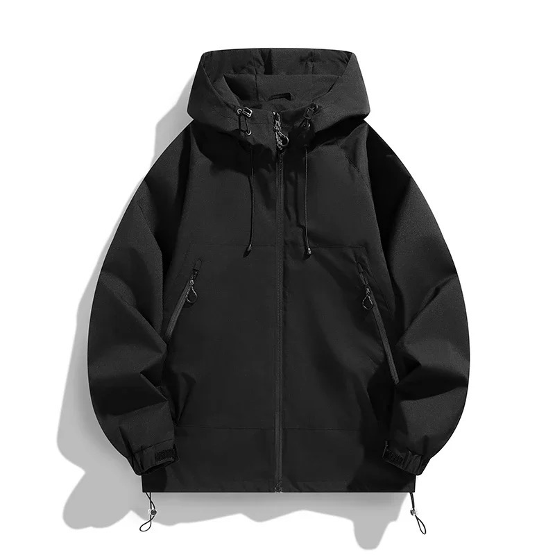 Autumn mens assault suit solid color waterproof and windproof outdoor cycling sports hooded windproof mens loose jacket 250321