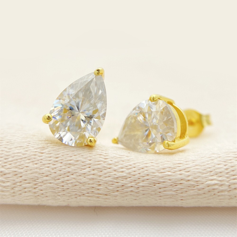 INS new S925 silver inlaid pear shaped moissanite earrings simple earrings
