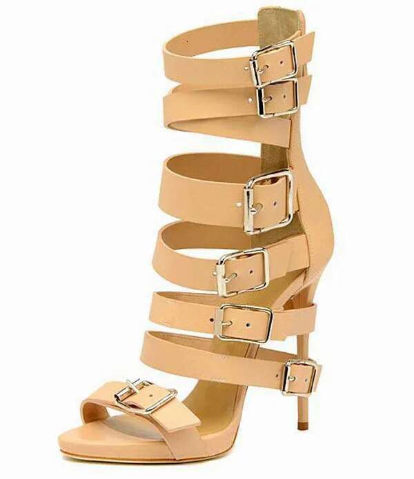 Women Buckle Straps Cut Out Sandals Gladiator Belt Fasten Open Toe Thin Back Zipper Party High Heels Sandal Booties
