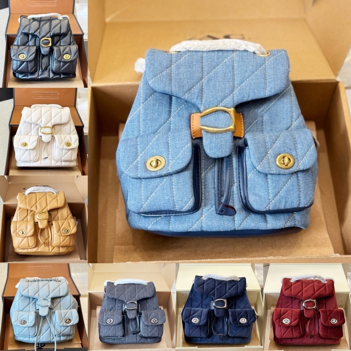 Denim Leather quilted tabby Backpack Designer school bag Womens mens tote Mini backpack bag Luxury book handbag Clutch travel Crossbody satchel Shoulder Bags Strap