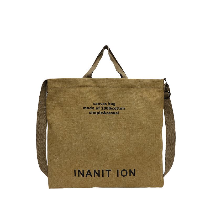 Crossbody brown canvas bag Washed canvas thickened tote bag Large capacity Fashion student bag neutral 2025