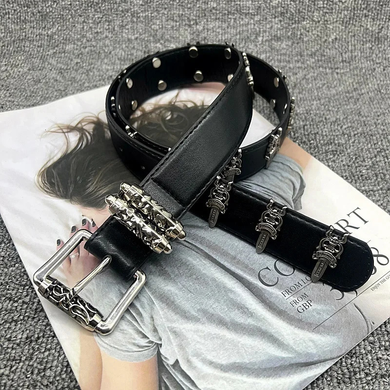 Fashion Retro Carved Needle Buckle Belt for Men Jeans Decorative Belt Accessories Goth Denim Belt 250322