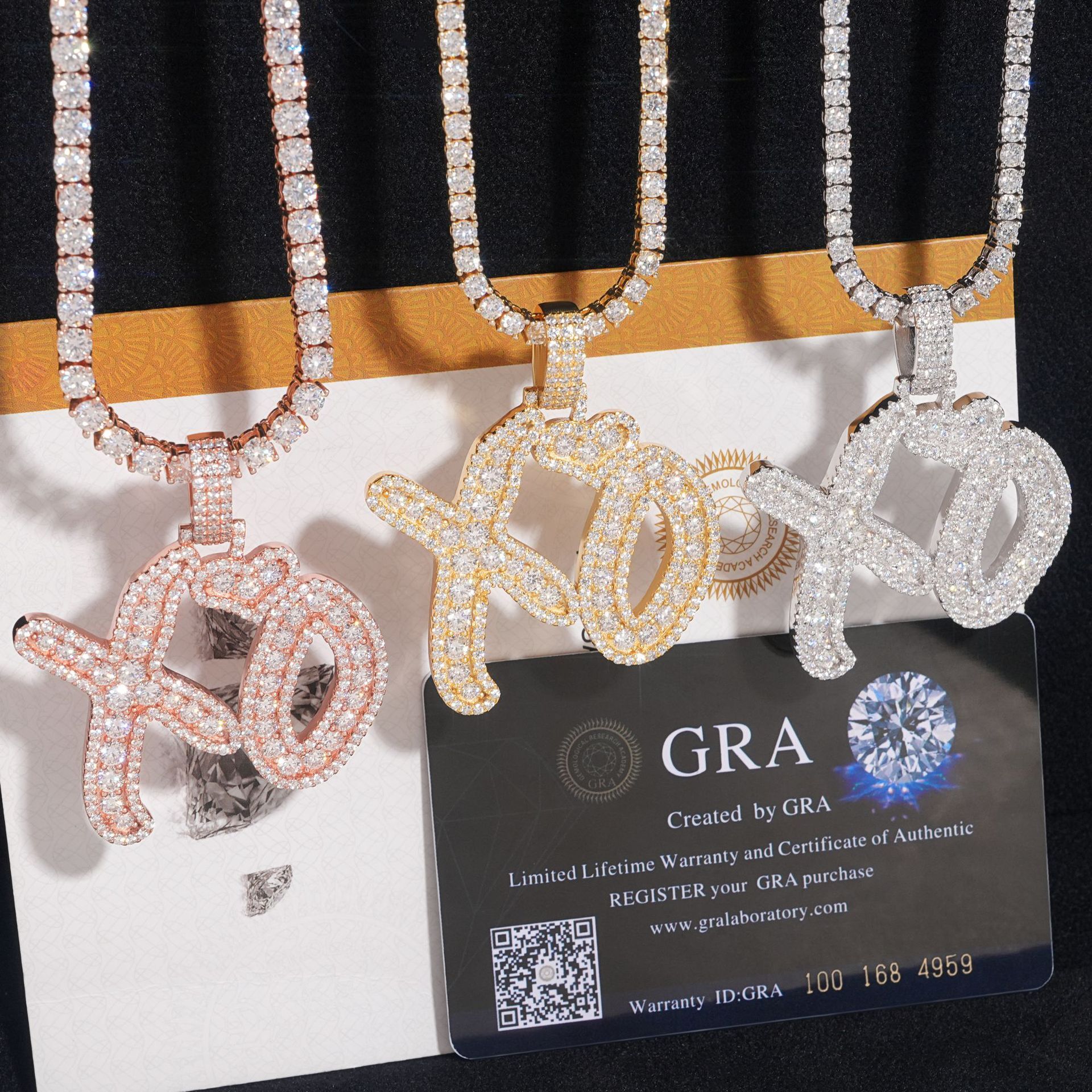 Diamond hair pendant personalized and fashionable 925 silver moissanite splicing XO letter hip-hop pendant