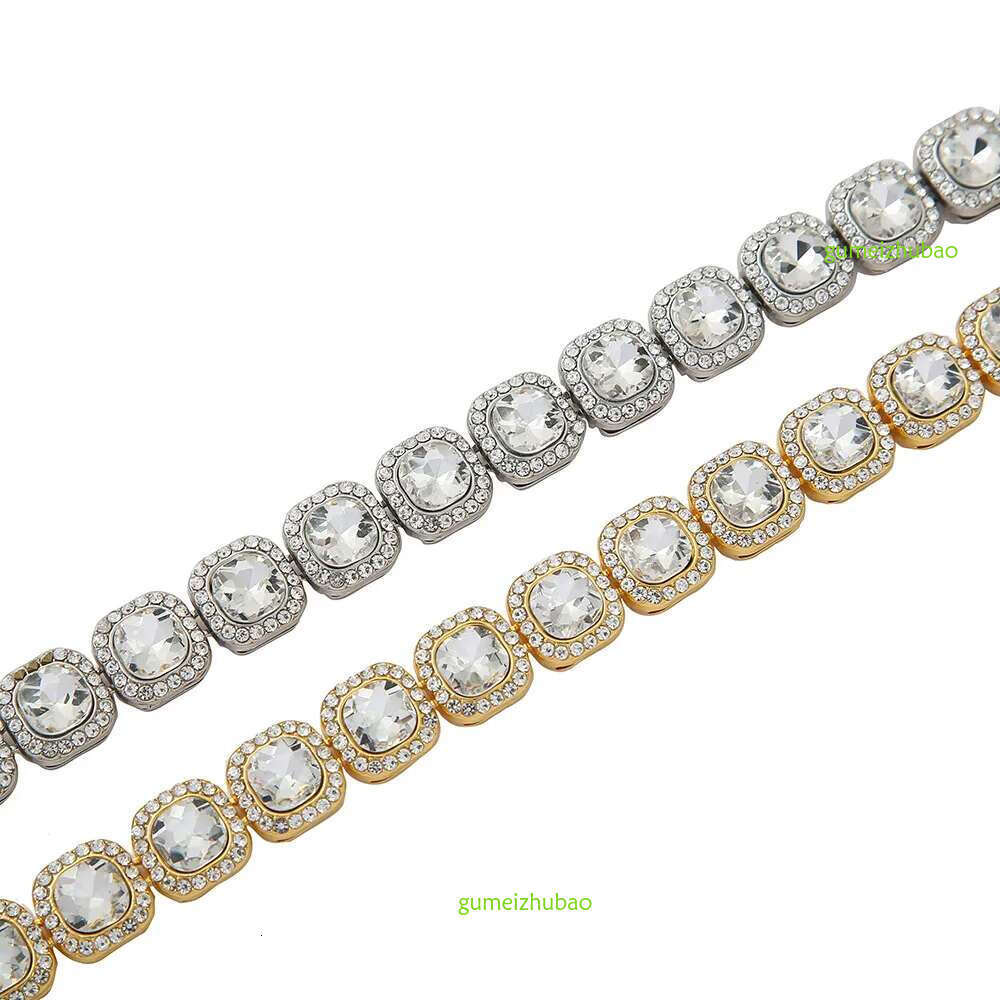 Chains Mens Iced Out 12mm Square Dia Necklaces Hip Hop Bg Women Trendy Miami Cuban Curb k Chain Bracelet Fashion Gold Sier Hipster Punk Jewelry 16-24i