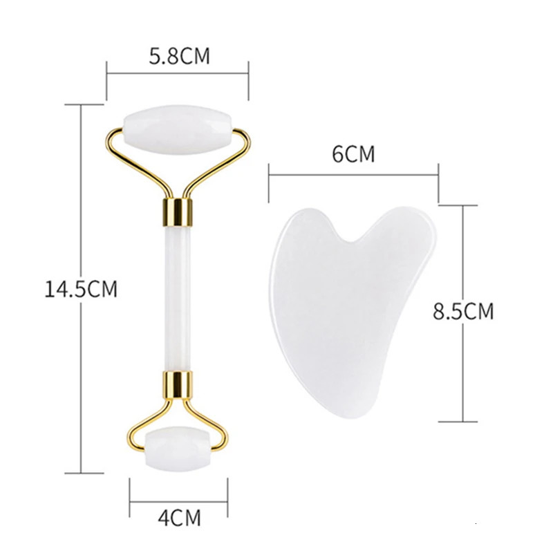 2Pcs Natural Jade Roller Gua Sha Set Face Scraping Roller Massage Tool Jade Massager for Face Eye Neck Anti Aging Muscle Relax 250322