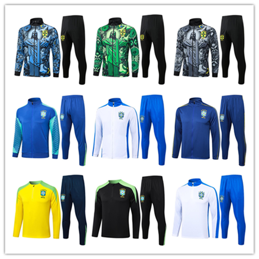 2024 Brasil Football tracksuit Pre Match jacket 24 25 Brazils jogging long sleeve Strike Drill Soccer training suit Men Kids Futbol chandal