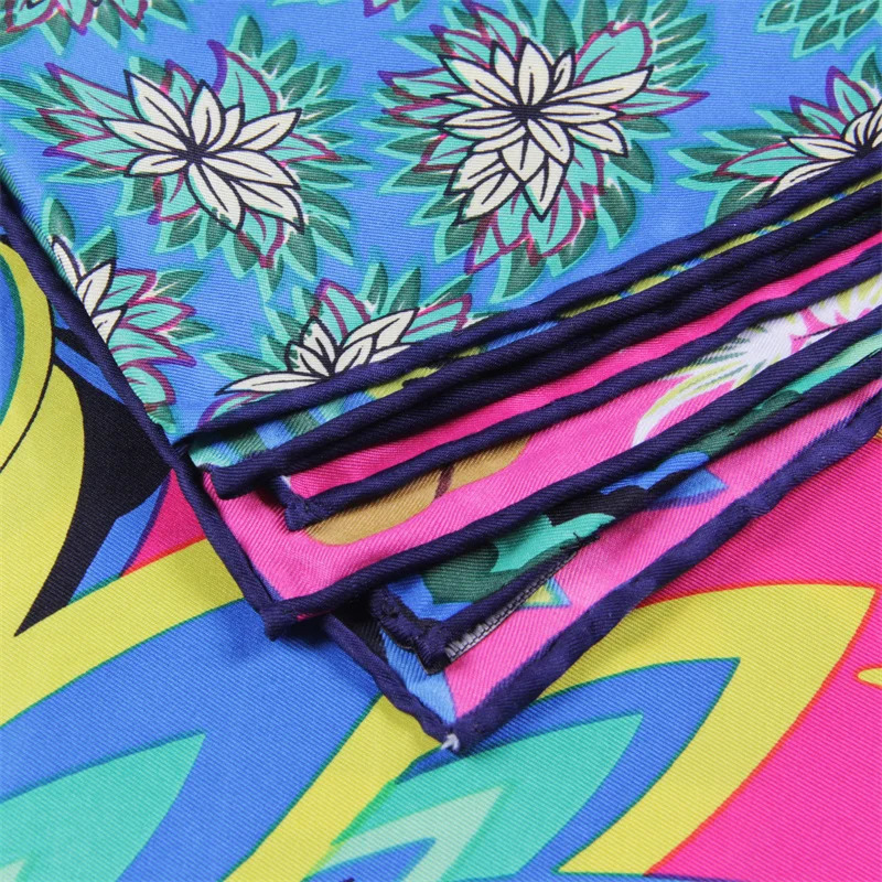 POBING Twill Silk Scarf Women Three Giraffes Square Scarves Manual Hand Rolled Echarpes Foulards Femme Wrap Bandana Hijab 90CM 250321