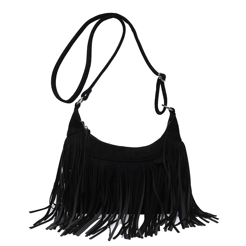 New American Bohemian fringe women's bag imitation deerskin vintage saddle bag Fashion Spice crossbody bag 2025