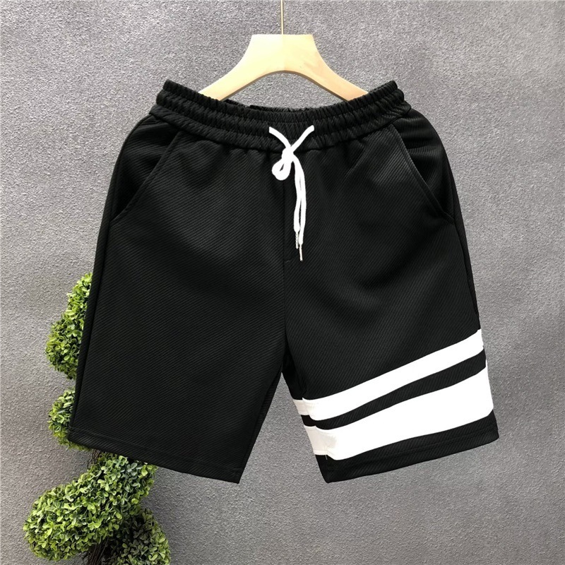 2025S Fashion Designer Trendy Striped Five Quarter Sport Pants Simple White Shorts Summer Thin Fit Men S Loose Beach Pants