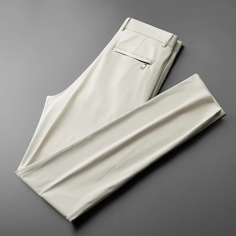 Brovon Mens Summer Business Straight Casual Pants Medium Light Elastic Loose Ice Silk Breathable Thin 250320