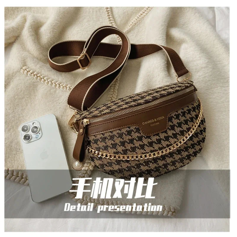 Canvas Leopard Print waist bag chain zipper fashionable chest bag soft Versatile Communicating cross body bag 250318