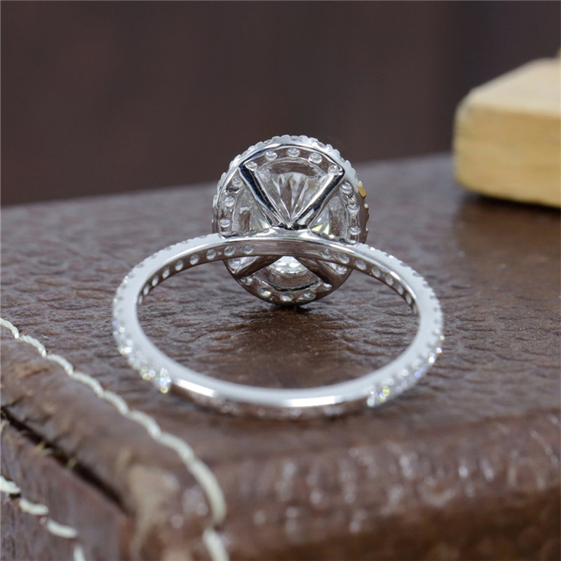 Jewelry 14K 18K Real Gold Halo Engagement Ring 1.5 Carat Oval Cut Lab Grown Diamond Ring Half Eternity Proposal 950 Platinum Anniversary Wedding Gift 