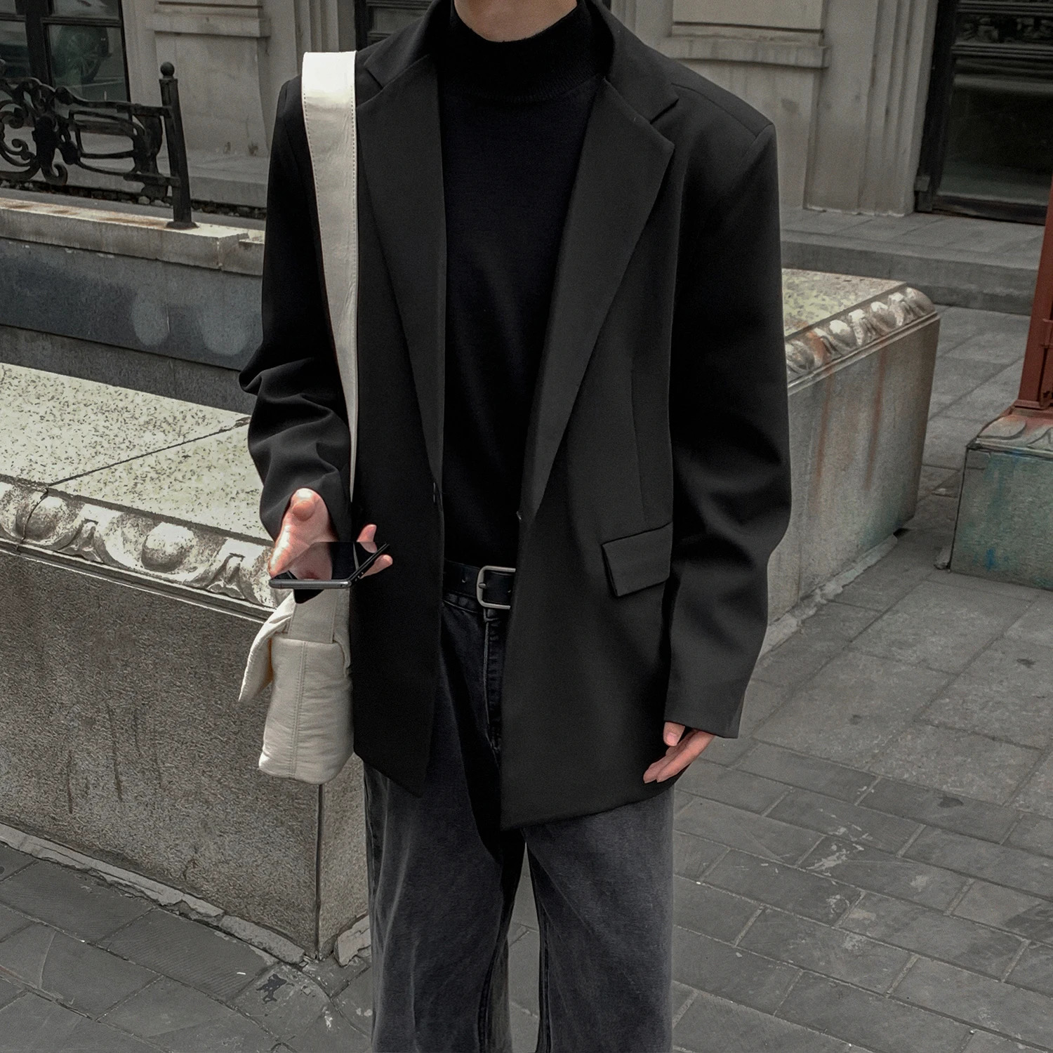 Oversized Korean Style Mens Loose Casual Small Suit Mens Autumn Padded Shoulder Suit Jacket Unisex Top 250321