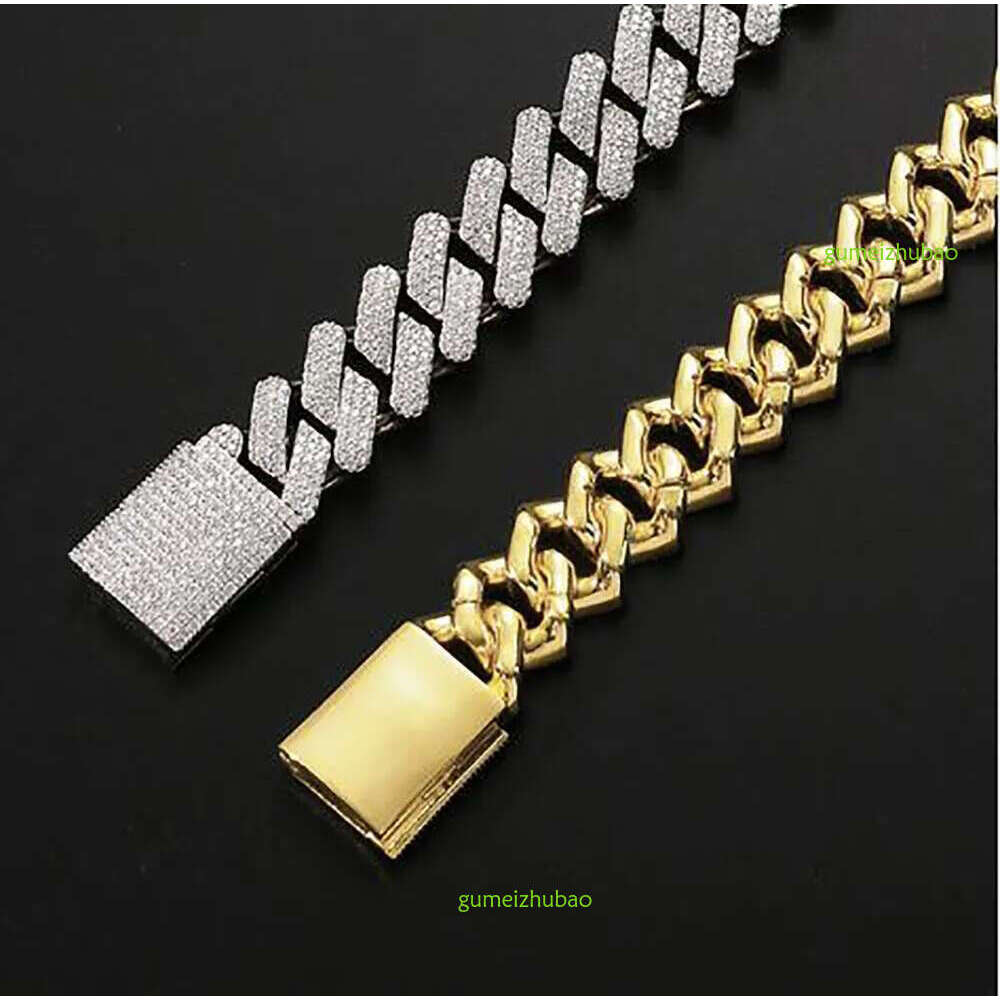 necklace moissanite chain 20mm Dia Miami Prong k Choker Bracelets 14k White Gold Iced Icy Cubic Zirconia Jewelry 7inch-24inch Cuban