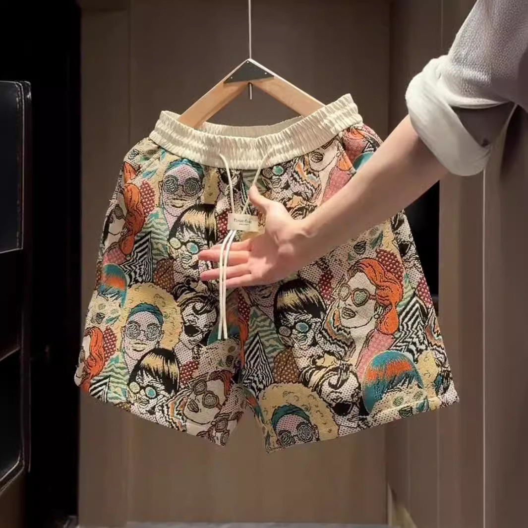 2025S Fashion Designer Summer New American Color Woven Jacquard Casual Shorts Men S Trendy Brand Fashionable Contrasting Loose Couple Sports Five Quar