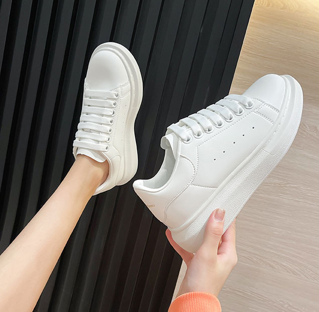 Korean version genuine leather thick-soled platform shoes White shoes for women and men spring new style height-increasing versatile casual sneakers s