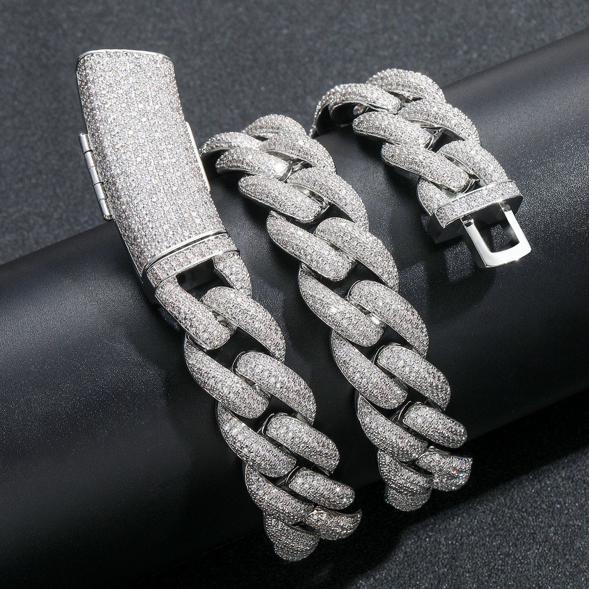 Wholesale designer Chain Necklace Hip Hop Jewelry 24mm wide 2 row K-chain VVS Moissanite Gold plated sterstersier Cuban bracelet
