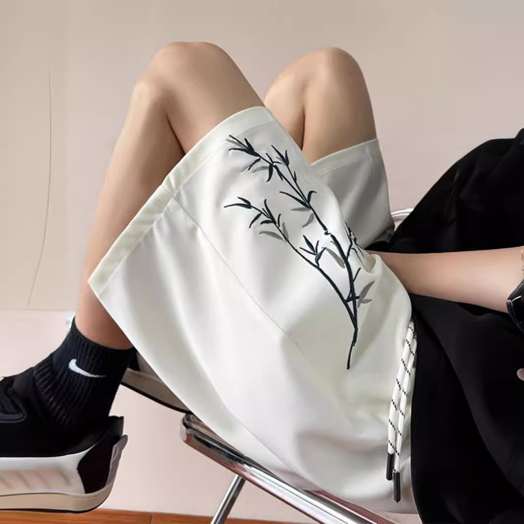 2025S Fashion Designer New Bamboo Leaf Shorts For Men Summer Thin And Loose Casual Shorts Trendy Brand Plus Size Chinese Style Sports Five Quarter Pan