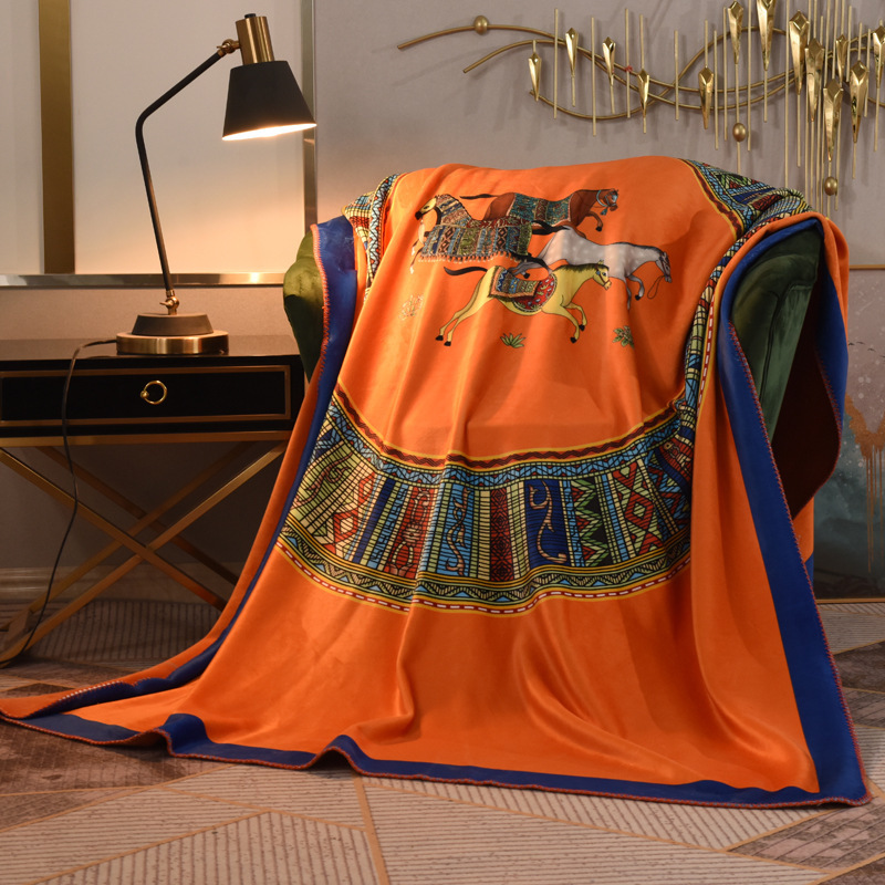 Designer blanket four seasons general light luxury retro lunch blanket airplane cover blanket multi-functional