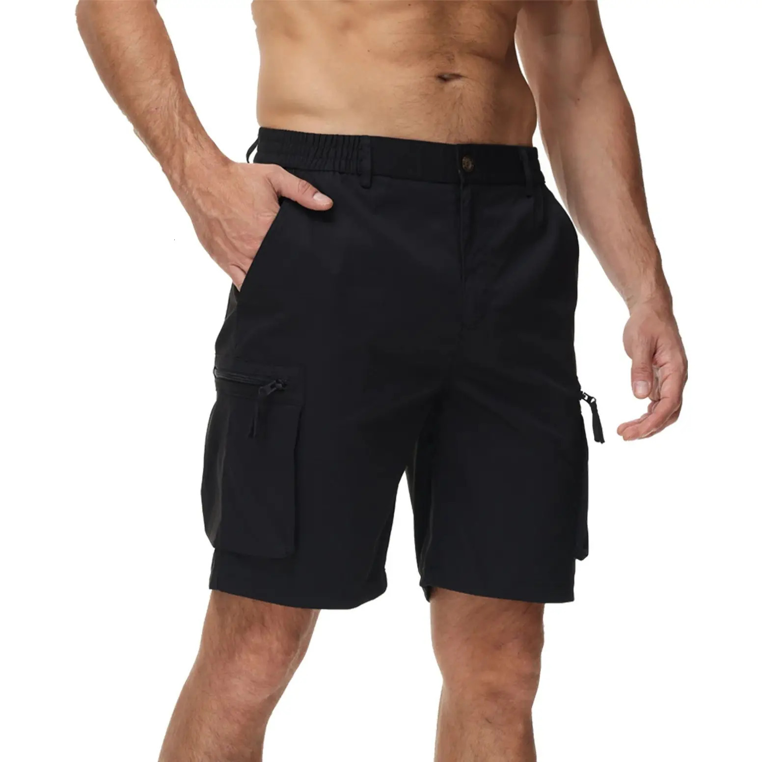 Mens summer breathable cargo shorts loose and casual elastic waist with multiple pockets suitable for outdoor sports and daily wear 250321