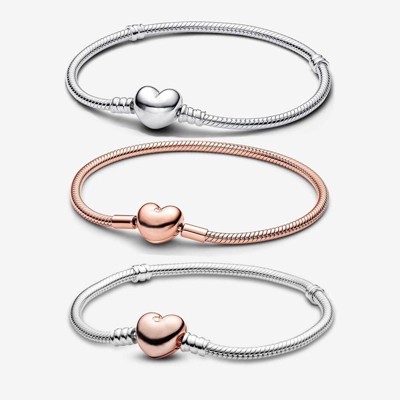 Heart Clasp Snake Chain Bracelet 925 Sterling Silver Chain For Women Wedding Gift Jewelry Set Rose Gold Designer Bracelet with Retail Box Top Quality Wholesale