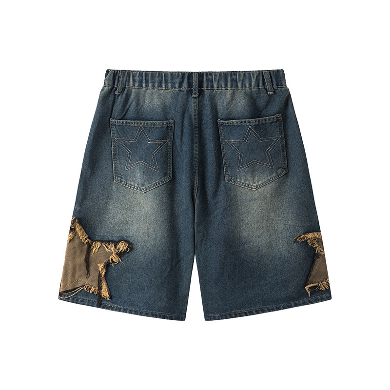 2025S Fashion Designer Zongchi Clothing Society Brand American Patchwork Used Water Washed Cowboy Shorts For Men S Summer Loose Trendy Wide Leg Pentag