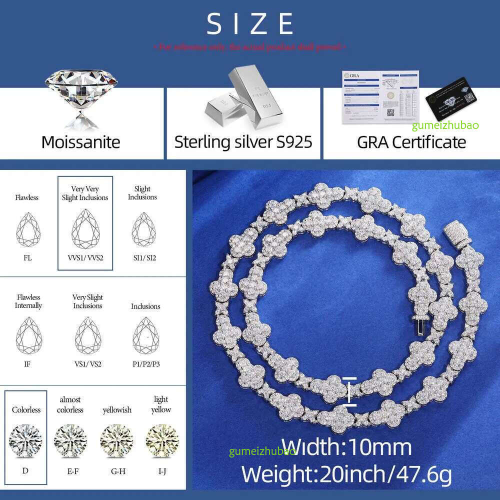 New Collection Sparkg Necklace Men's 10mm Sterg Sier VVS Moissanite Dia Iced Out Cross Star k Chain