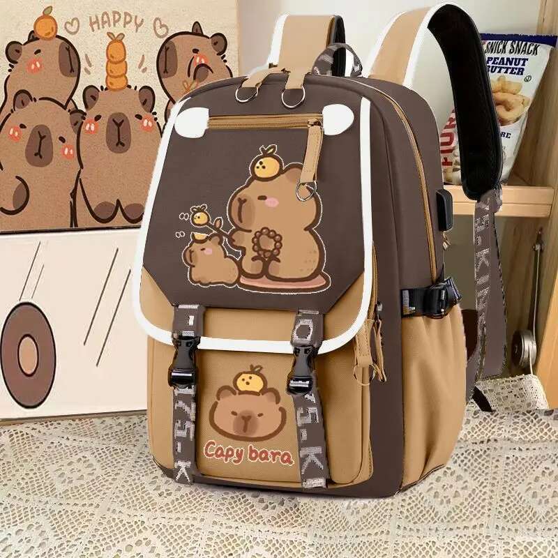 2025S Fashion Designer Capybara Computer Backpack College School Casual Daypack Teens Bag Large Capacity Adjustable Strap Schoolbag