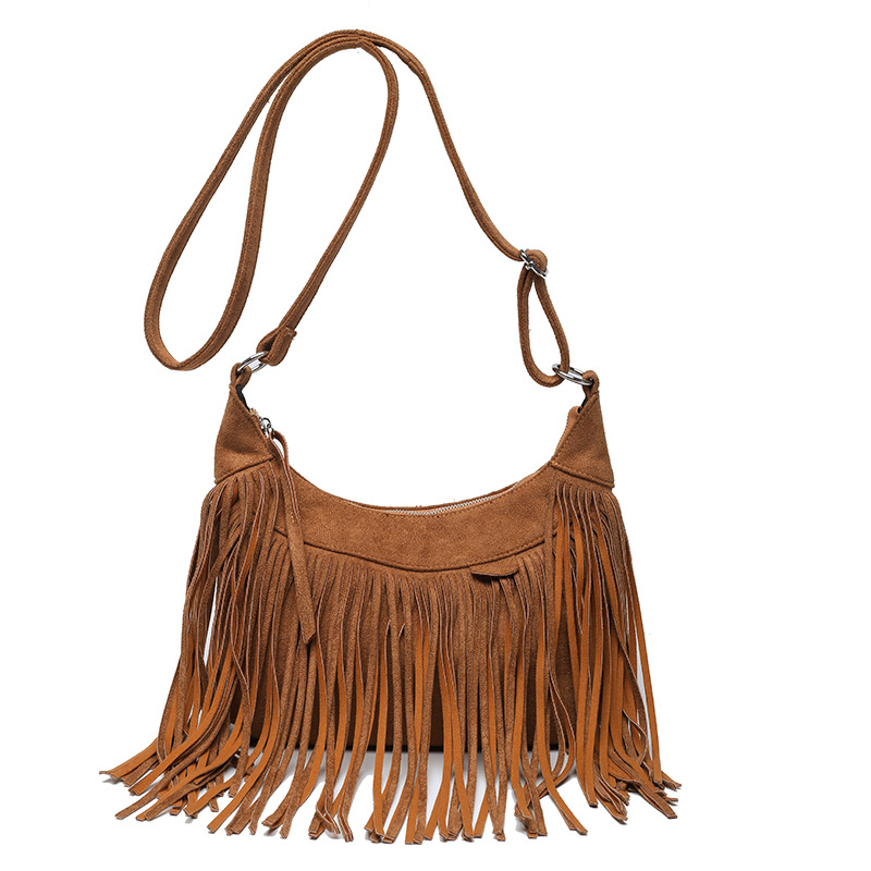 New American Bohemian fringe women's bag imitation deerskin vintage saddle bag Fashion Spice crossbody bag 2025