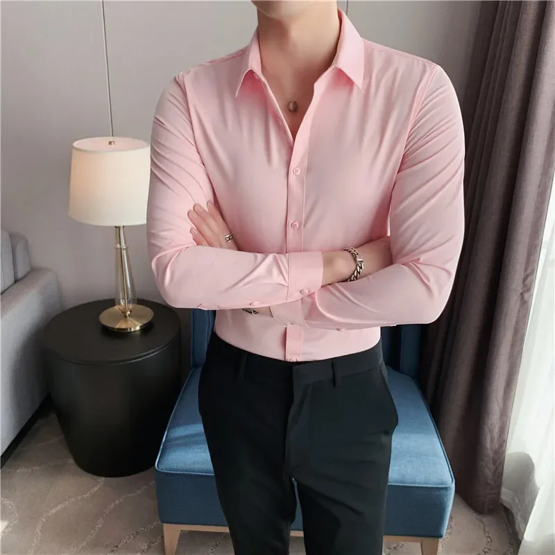 Plus Size 7XL-S Long Sleeve Shirt For Men Formal Business Solid Slim Fit Shirts High Quality Homme Social Casual Shirt 250321