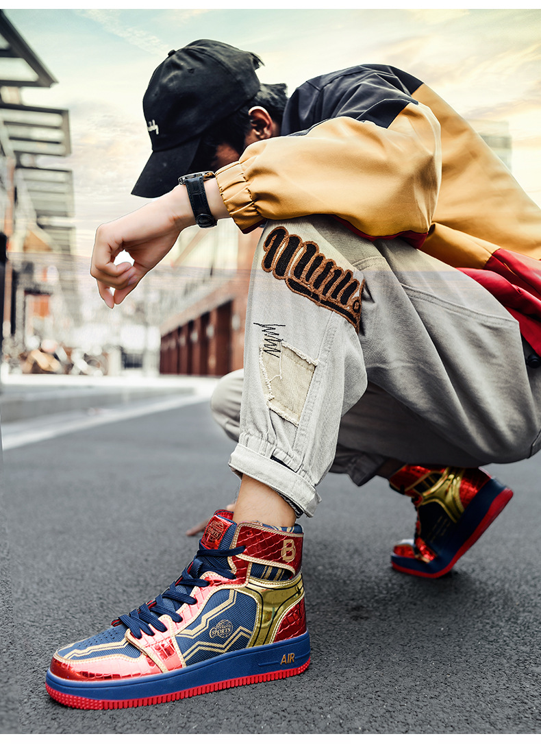 2025 new Men's high-top casual sports shoes with thick soles bright surface foreign trade bestseller, and anime co-branded for couples