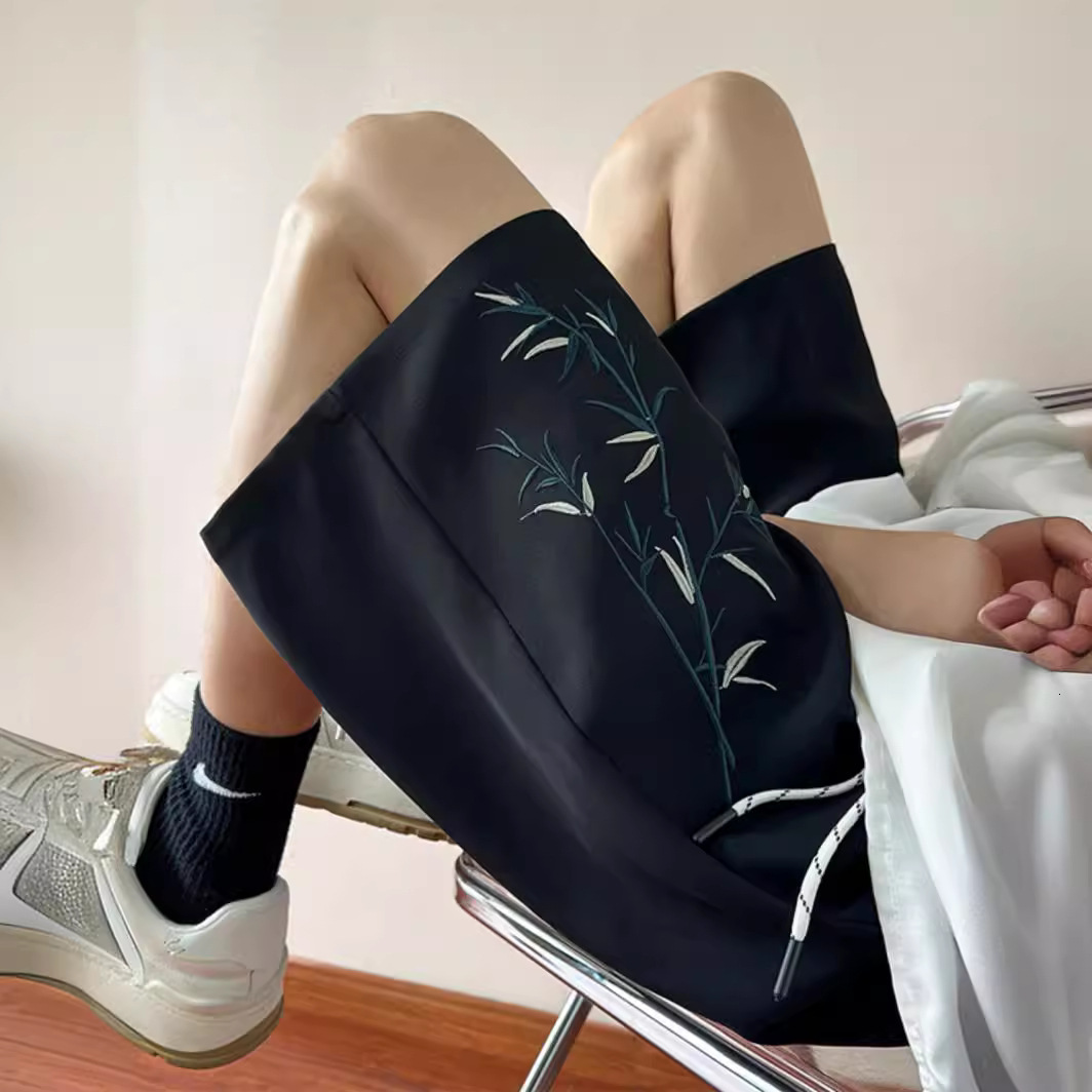 2025S Fashion Designer New Bamboo Leaf Shorts For Men Summer Thin And Loose Casual Shorts Trendy Brand Plus Size Chinese Style Sports Five Quarter Pan