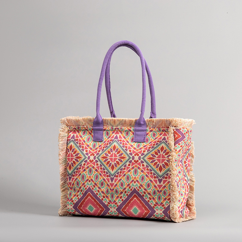 2025S Fashion Designer Tote Bohemian Shoulder Zipper Handbag Large Capacity Canvas Bag Women S Summer