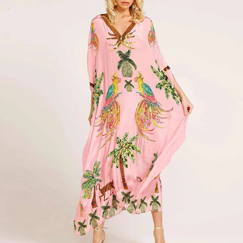 Fashionable loose floral summer dress with casual batwing sleeves Bohemian beach dress womens V-neck printed party dress Vestidos 250318 - view 3