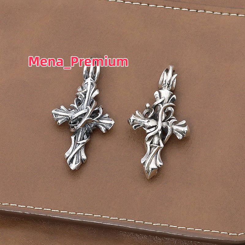 S925 Sterling Silver Vintage vine Cross Necklace Pendant mens and womens street personality trend Pendant
