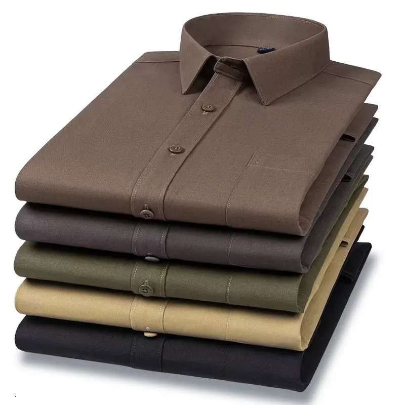 High quality cotton mens dress with long sleeves for middle-aged and elderly luxurious solid color business leisure social mens shirt regular fit 2503