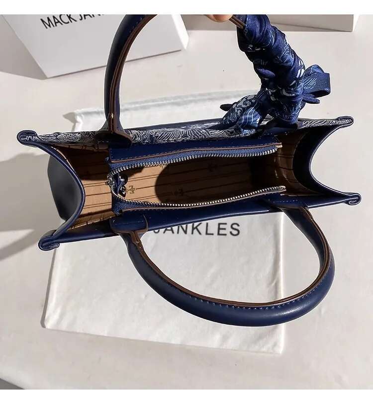 Blue Color Fashion Embroidery Tote High Quality Large Capacity Women's Handbag Shoulder Lady Purse Female Casual Bag