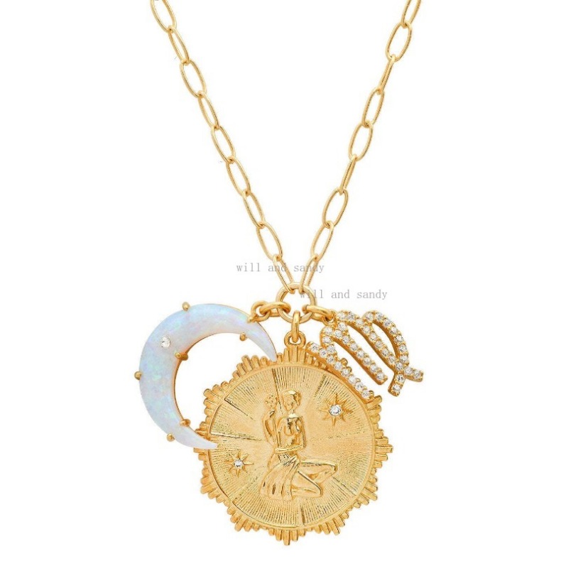 18k Gold Designer Necklaces Set 12 Horoscope Zodiac Sign Necklace Designer Opal Moon Charm Woman Girls Gold Chain Cubic Zirconia CZ Jewelry Valentine 