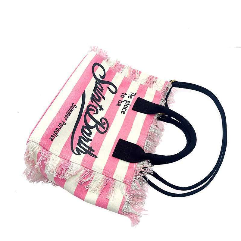 SAINT BARTH 2025 Summer New Fashion Women's Handbag Canvas Striped Handmade Tassel Shoulder High end Elegant Crossbody Bag