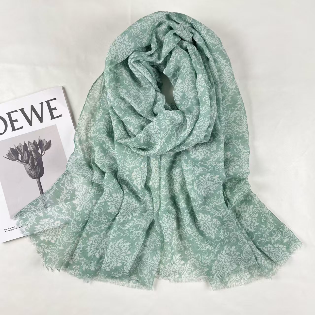T341 new spring and autumn cotton and linen feel printed scarf thin gauze scarf retro floral long scarf