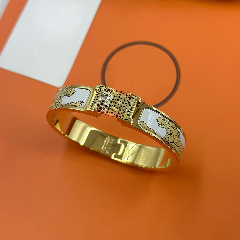 Popular Designer Bracelets Letter H Brand Jewelry Pure Handcrafted Enamel Process Original Rose Gold Leopard Print K Gold 12mm Mens And Womens Bracelets Party Gift