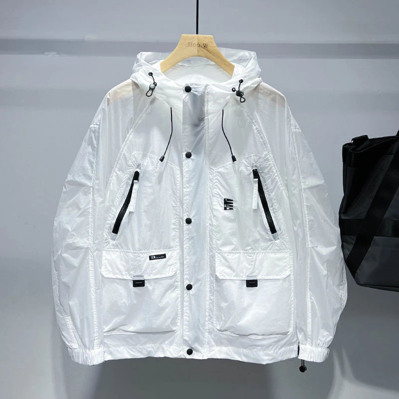 Summer sportswear mens hooded jacket lightweight sportswear long sleeved sunscreen outdoor windproof mens clothing 250321