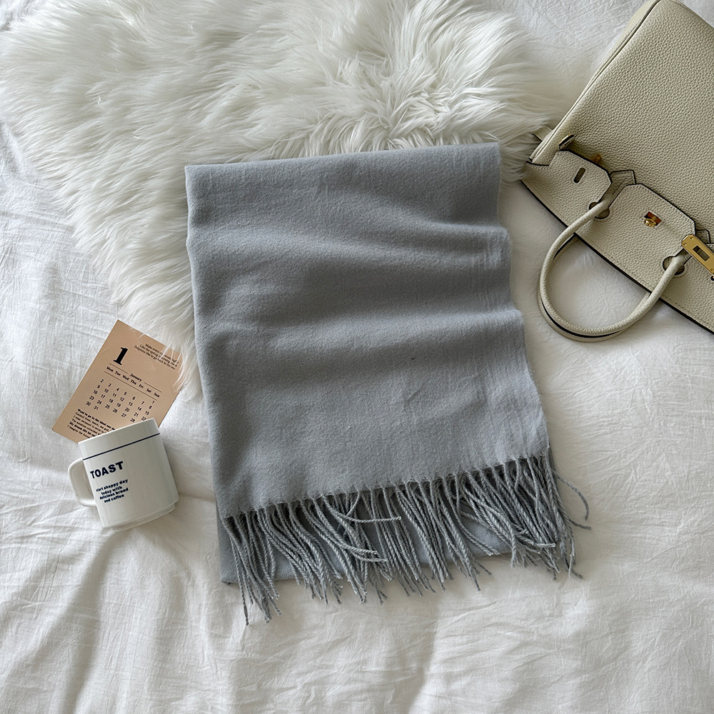 K203 Scarf women solid color imitation cashmere 2024 autumn and winter new fashion high-end sense medium and long warm scarf shawl neck