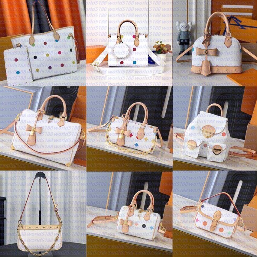 Mirror quality Designer Bag Womens Takashi Murakami Shoulder Bag Men Luxury Handbag Shell Tote Carryalls Clutch Travel Bucket Leather Crossbody Boston Speedys Bag